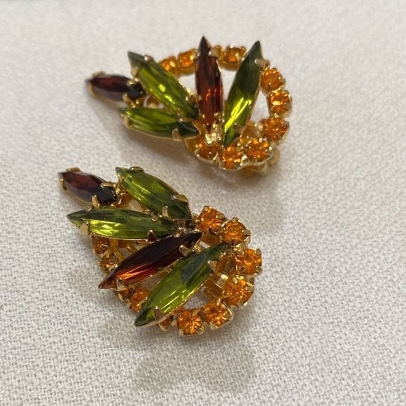 Vintage Juliana Navette And Round Rhinestone Crawler Earrings - Picture 12 of 15